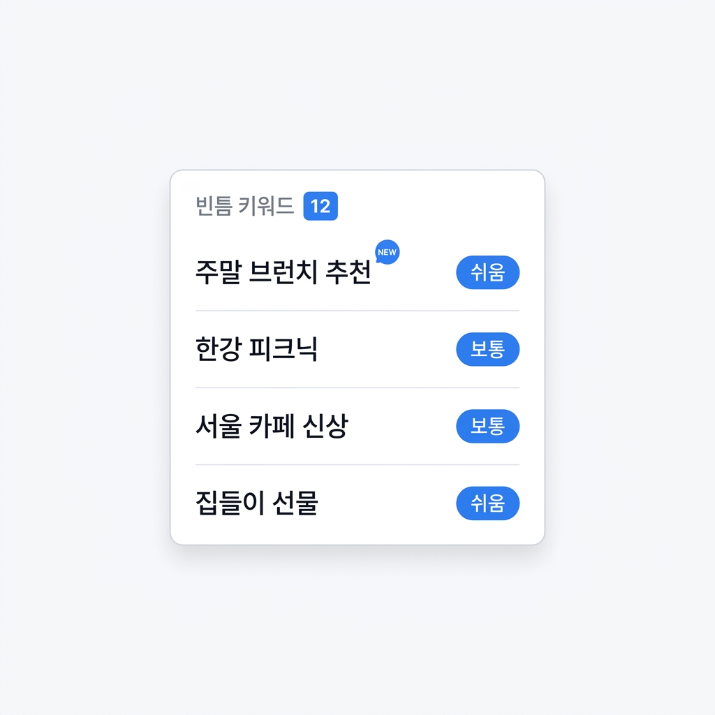 빈틈 키워드 미리보기 — 키워드 4개와 난이도 라벨